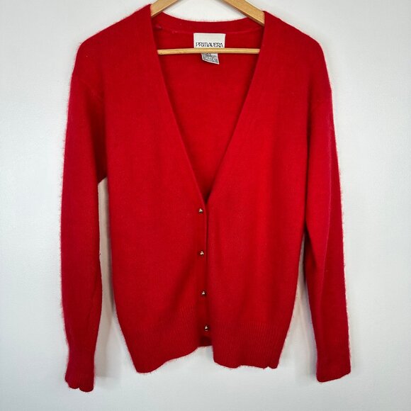 Primavera Vintage Angora Rabbit Hair Wool Button Cardigan Sweater Red Small - Picture 1 of 3